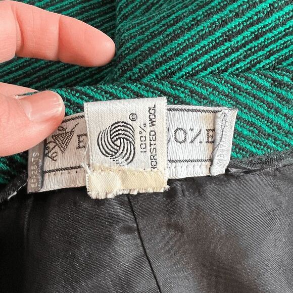 vtg 80s‎ 100% wool bow front green black skirt evan-picone Small knee length - Picture 6 of 6